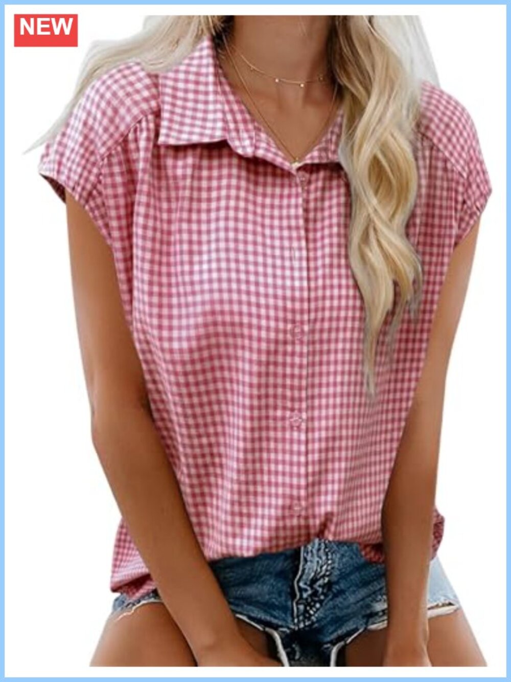 Women's Short Cap Sleeve Cotton Button Down Shirt V-Neck Collared Blouse Casual